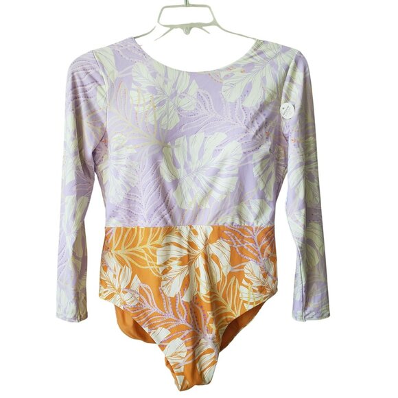NEW Calia Palm Lavender Orange One Piece Long Sleeve Tummy Control Swim Suit - Picture 2 of 15